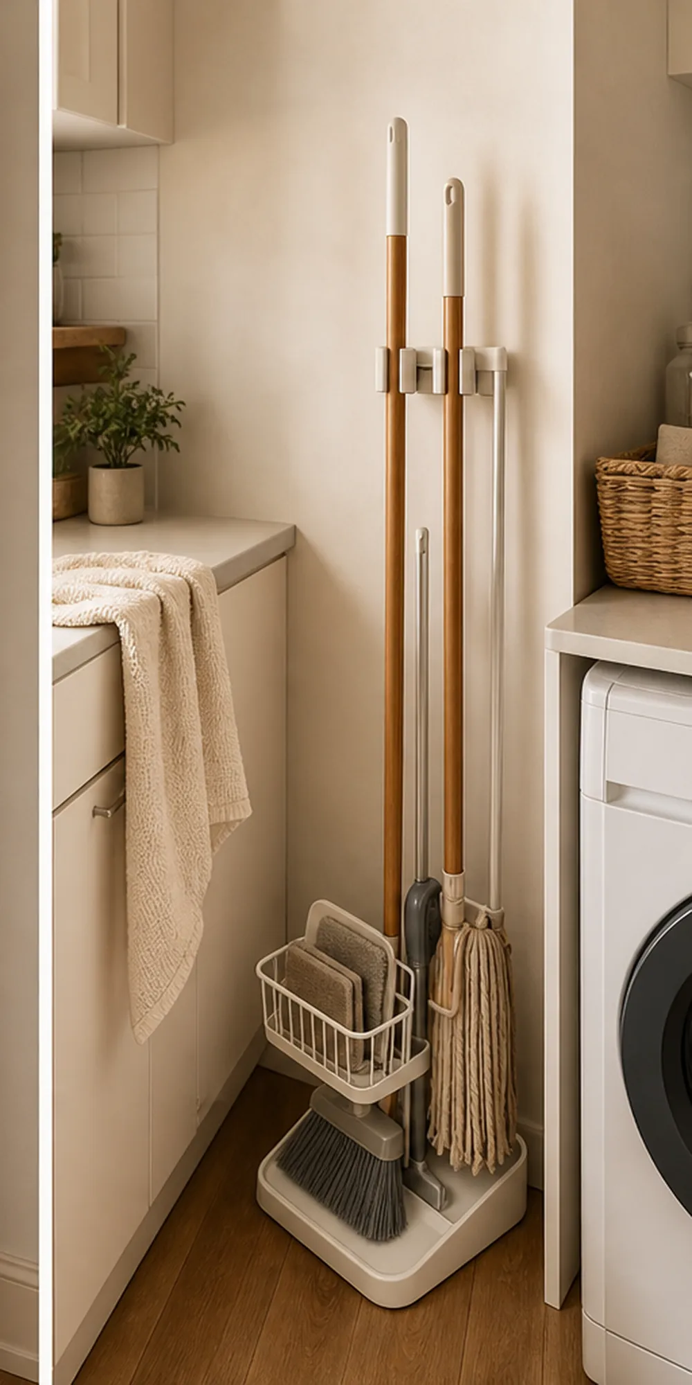 small apartment broom and mop storage ideas freestanding cleaning tool caddy