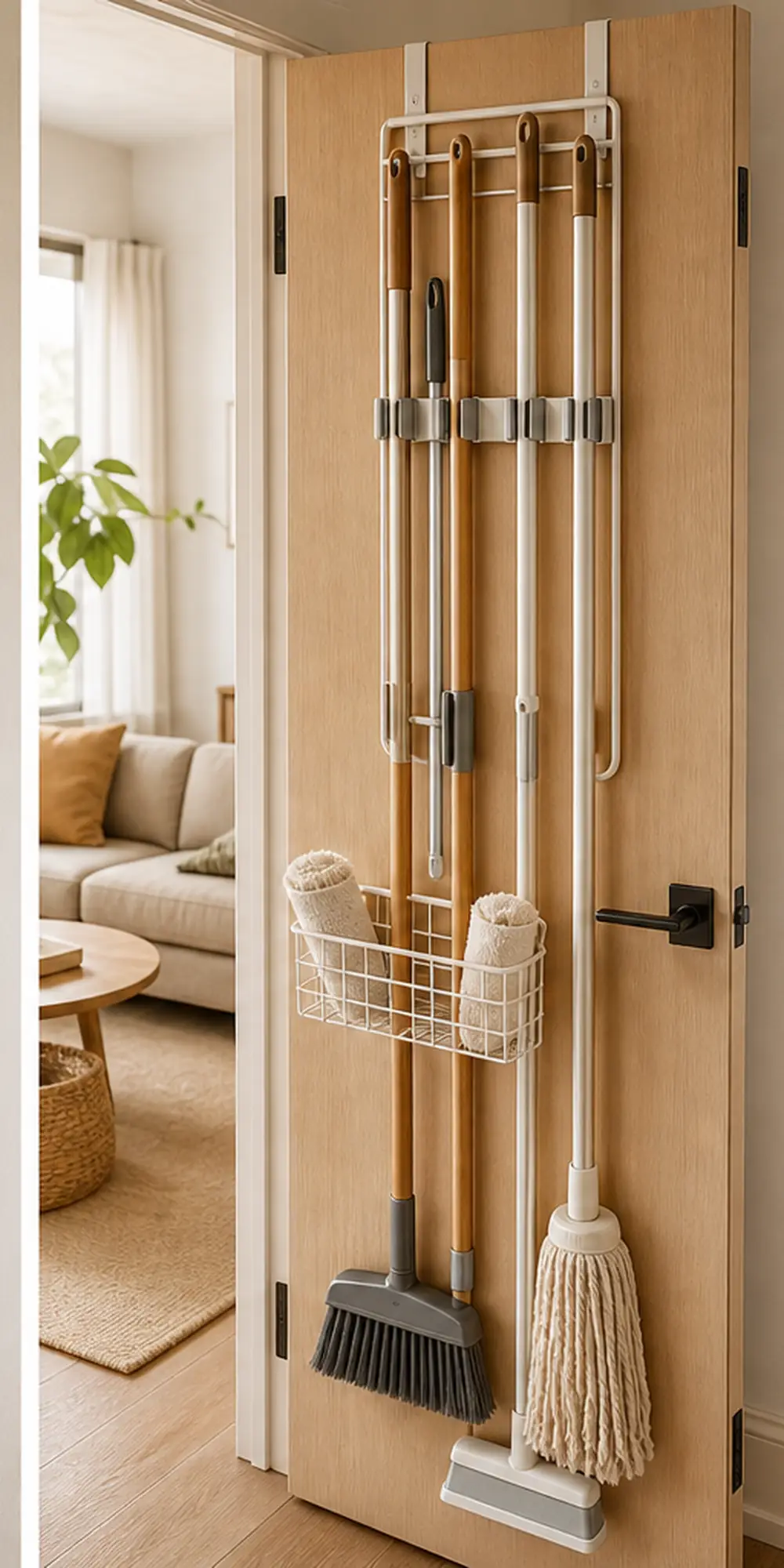 small apartment broom and mop storage ideas over door broom mop rack