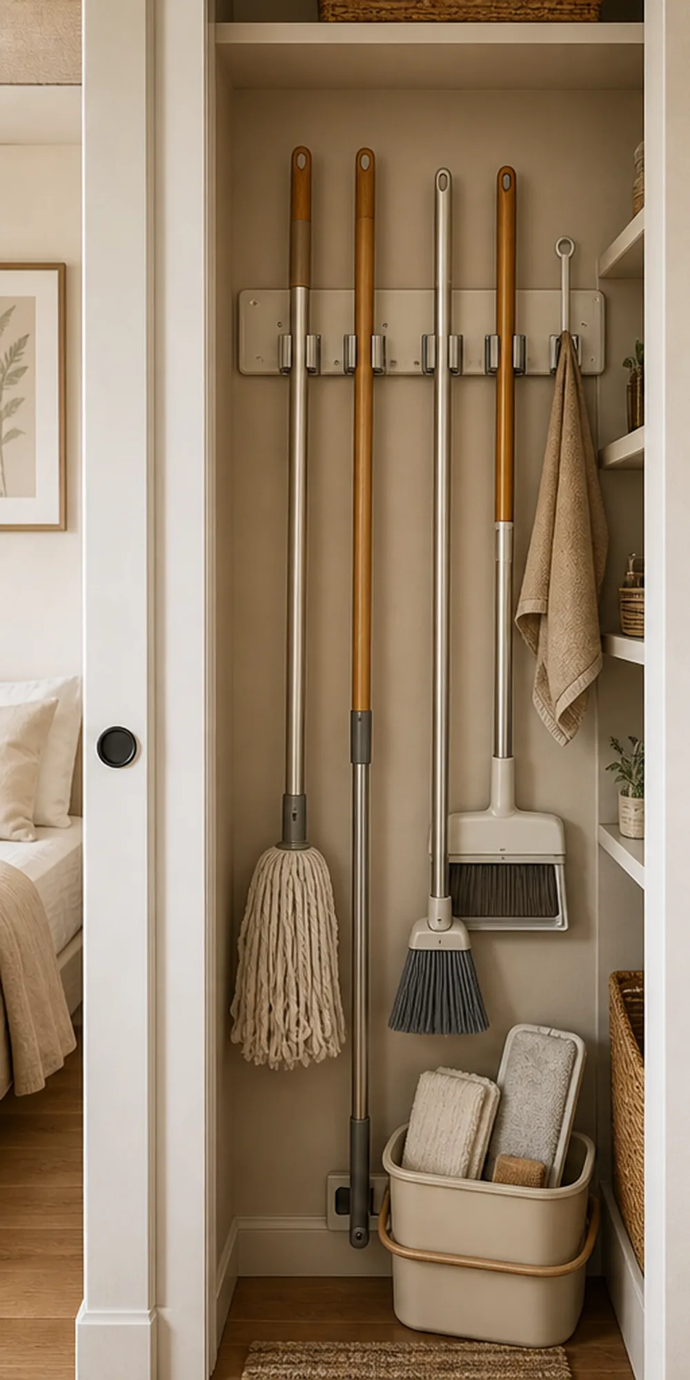 small apartment broom and mop storage ideas slim utility closet cleaning tools