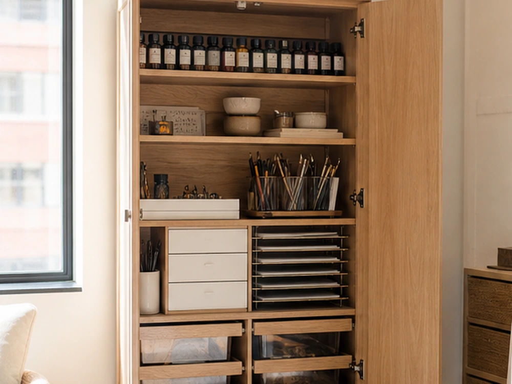 small apartment calligraphy supplies storage ideas showing t01 overview