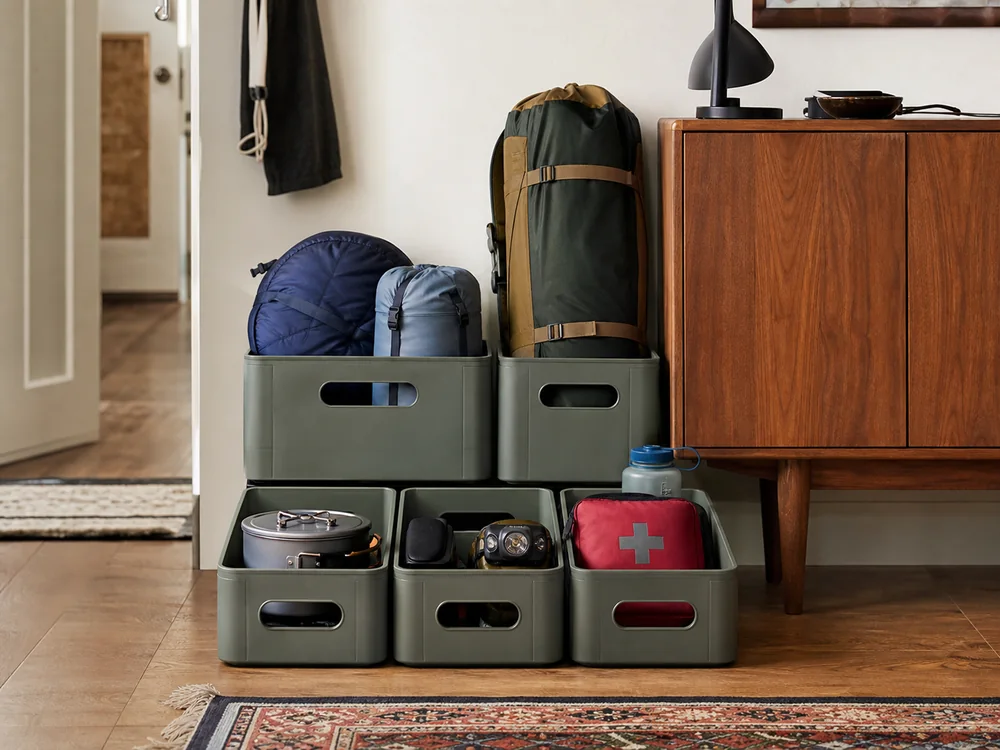 small apartment camping supplies storage ideas showing camping trip module