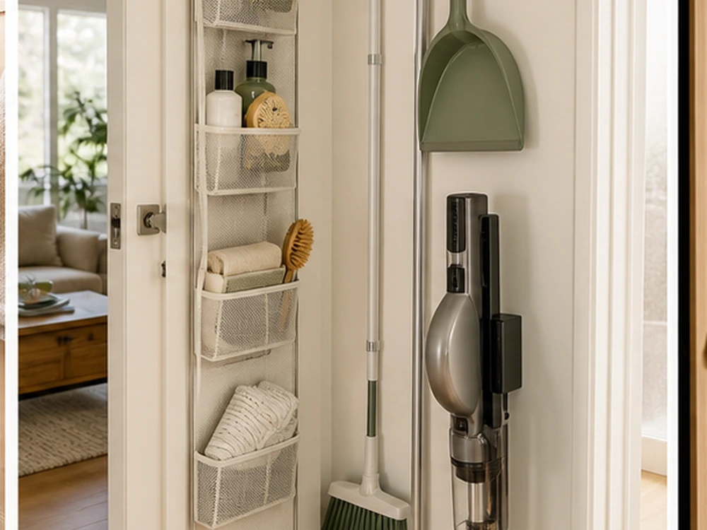 small apartment cleaning supplies storage ideas broom closet command zone