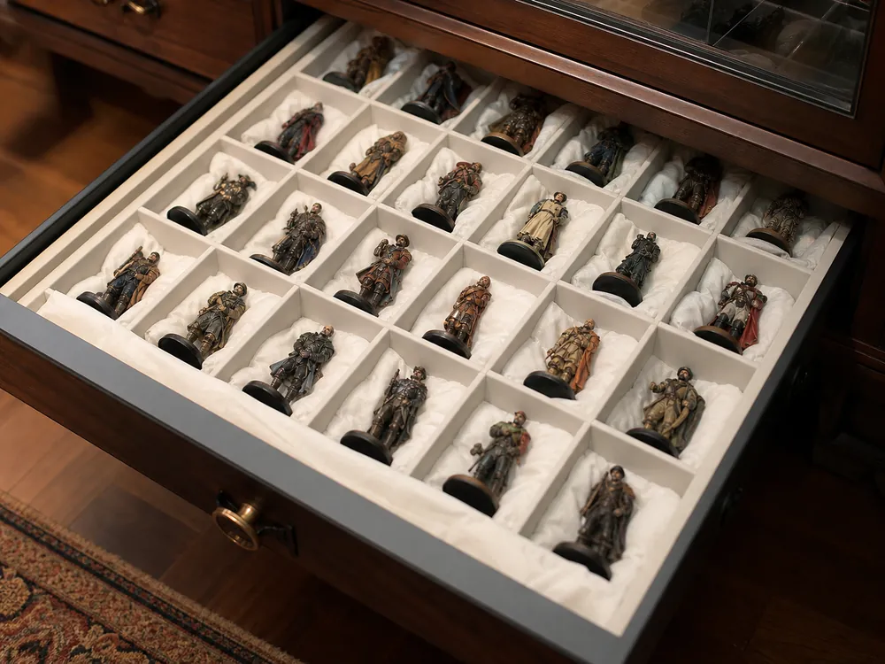 small apartment collectible figurine storage ideas showing figurine storage drawer