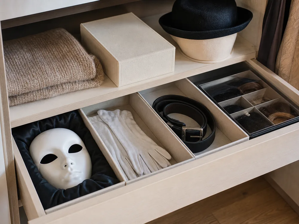 small apartment costume accessories storage ideas showing costume accessories drawer