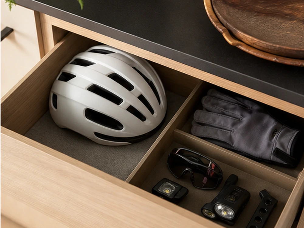 small apartment cycling gear storage ideas showing t23 detail