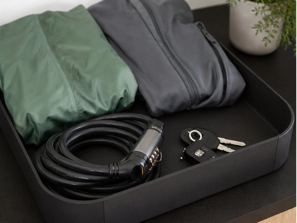 small apartment cycling gear storage ideas showing t23 reset