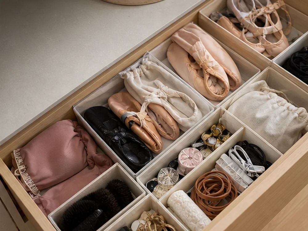 small apartment dancewear storage ideas showing t25 detail