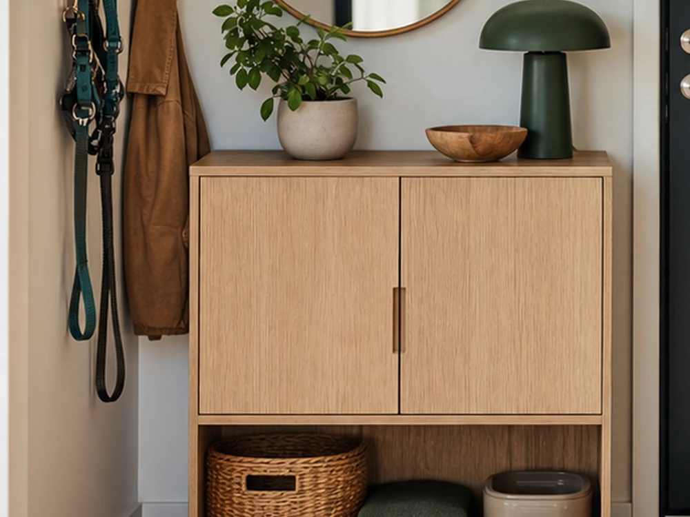small apartment dog walking gear storage ideas showing t27 overview