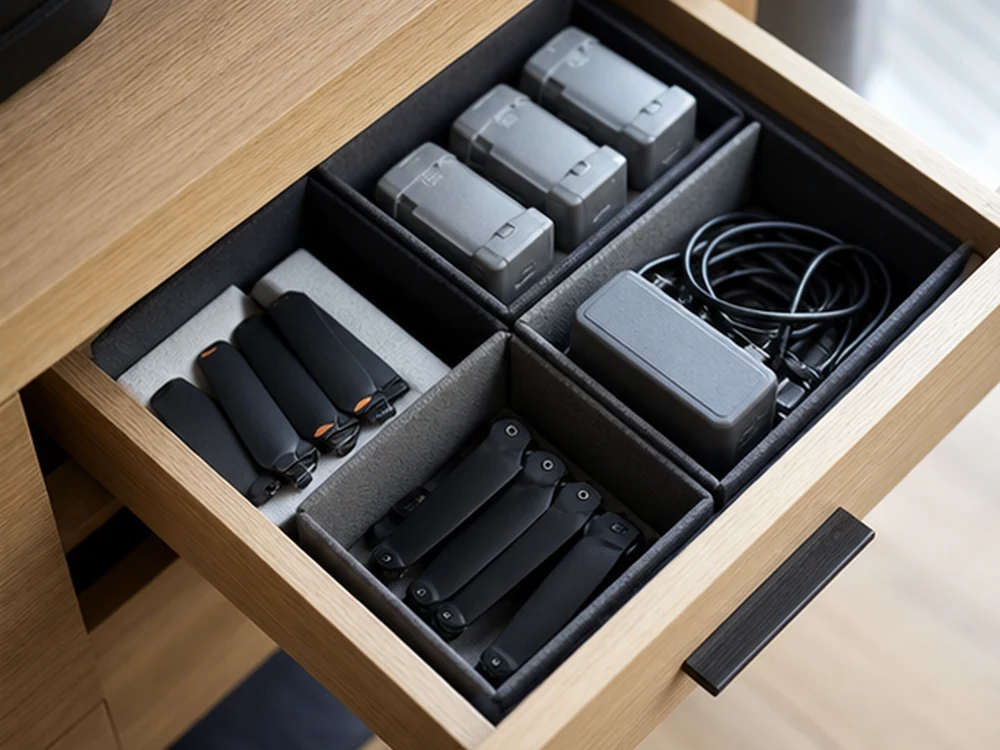 small apartment drone accessories storage ideas showing t20 detail