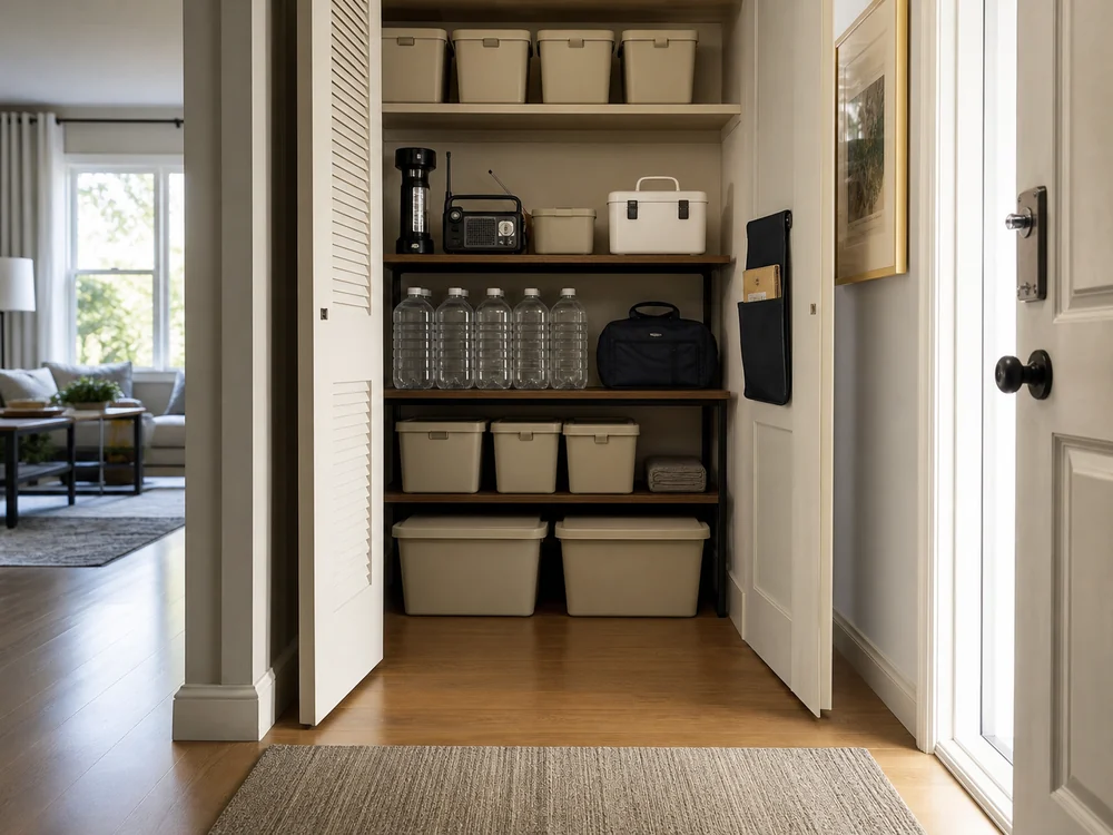 small apartment emergency supplies storage ideas showing apartment emergency closet