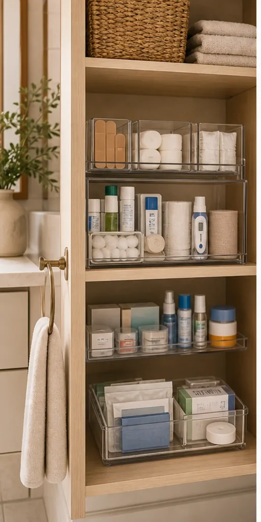 small apartment first aid storage clear first aid cabinet bins