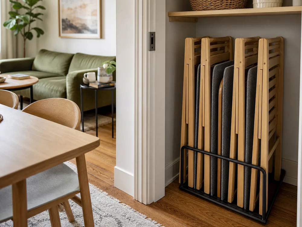 small apartment folding chair storage ideas showing closet folding chair rack