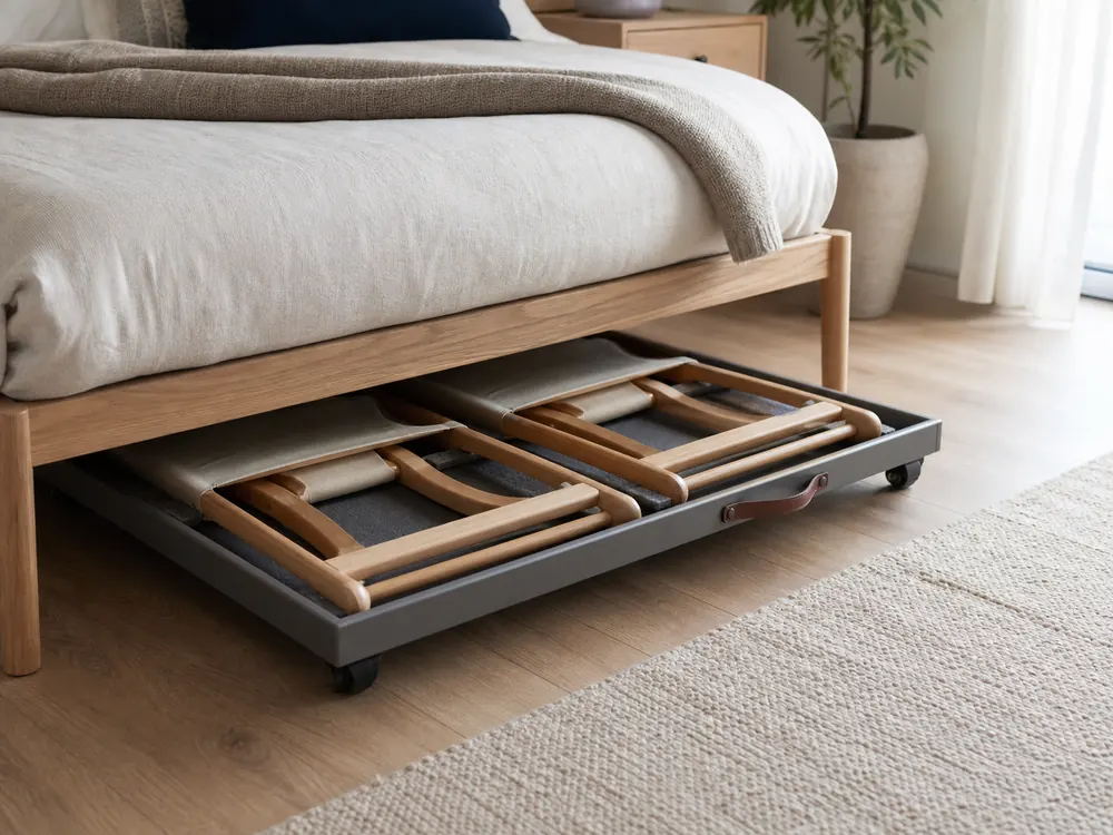 small apartment folding chair storage ideas showing under bed folding chair platform