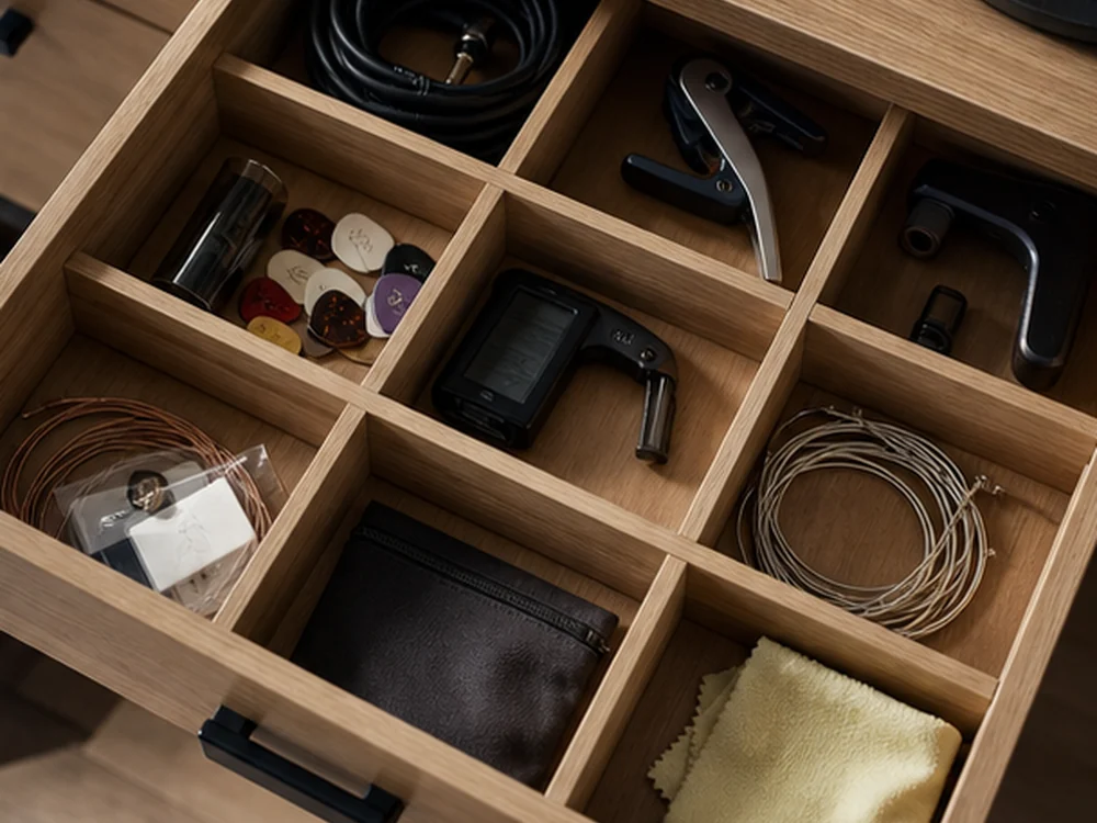 small apartment guitar accessories storage ideas showing t17 detail