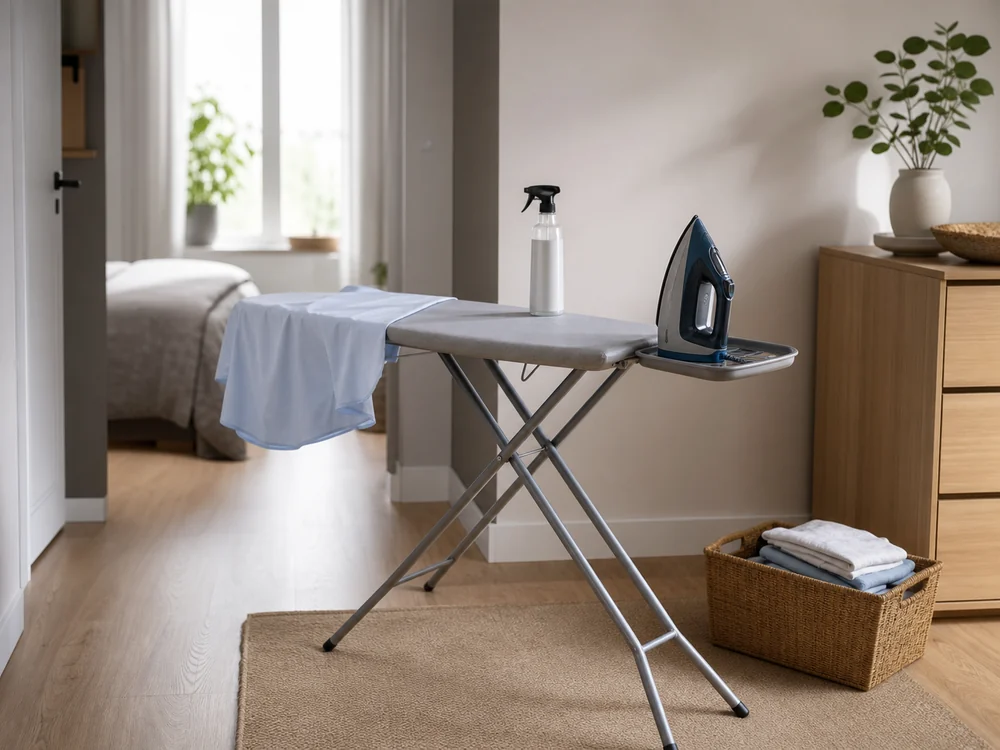 small apartment ironing board storage ideas showing clear ironing station