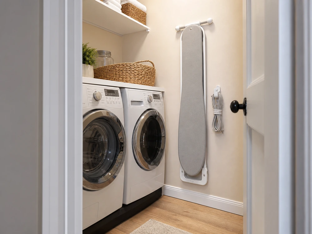 small apartment ironing board storage ideas showing renter ironing board bay