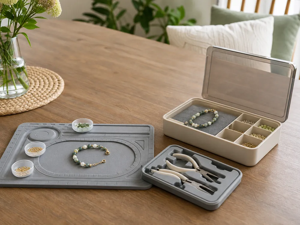 small apartment jewelry making supplies storage ideas showing jewelry project reset