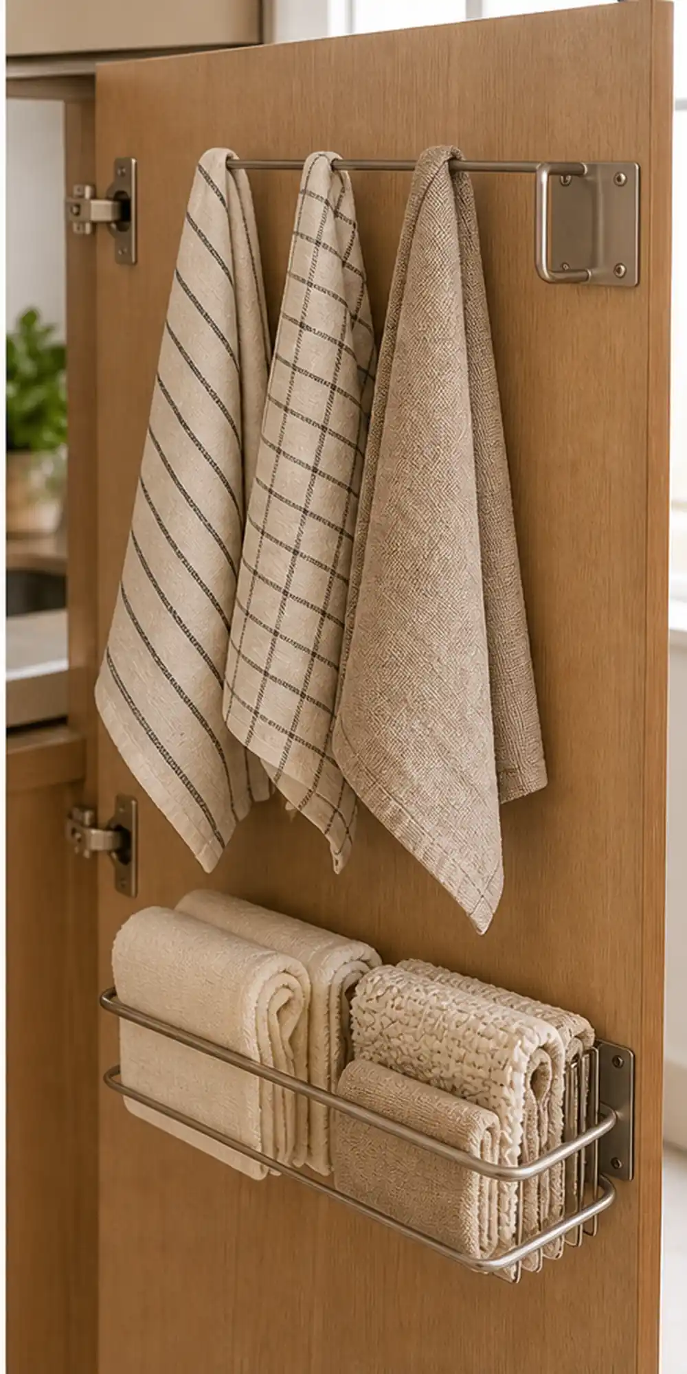 small apartment kitchen towel storage sink zone hand towel rail