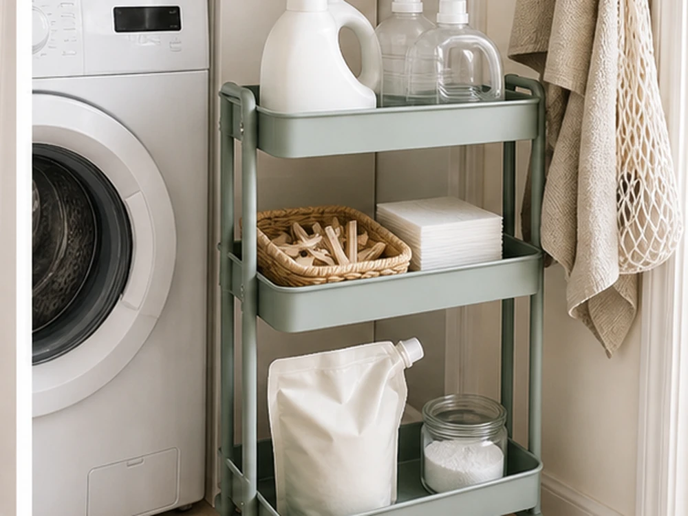 small apartment laundry detergent storage slim cart detergent zone