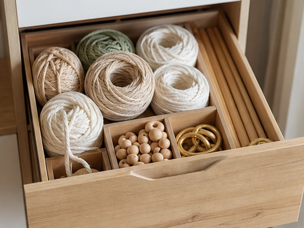 small apartment macrame supplies storage ideas showing t05 detail