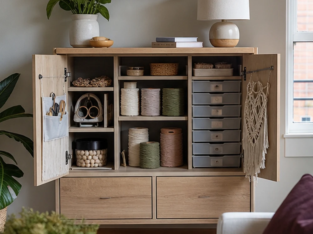 small apartment macrame supplies storage ideas showing t05 overview