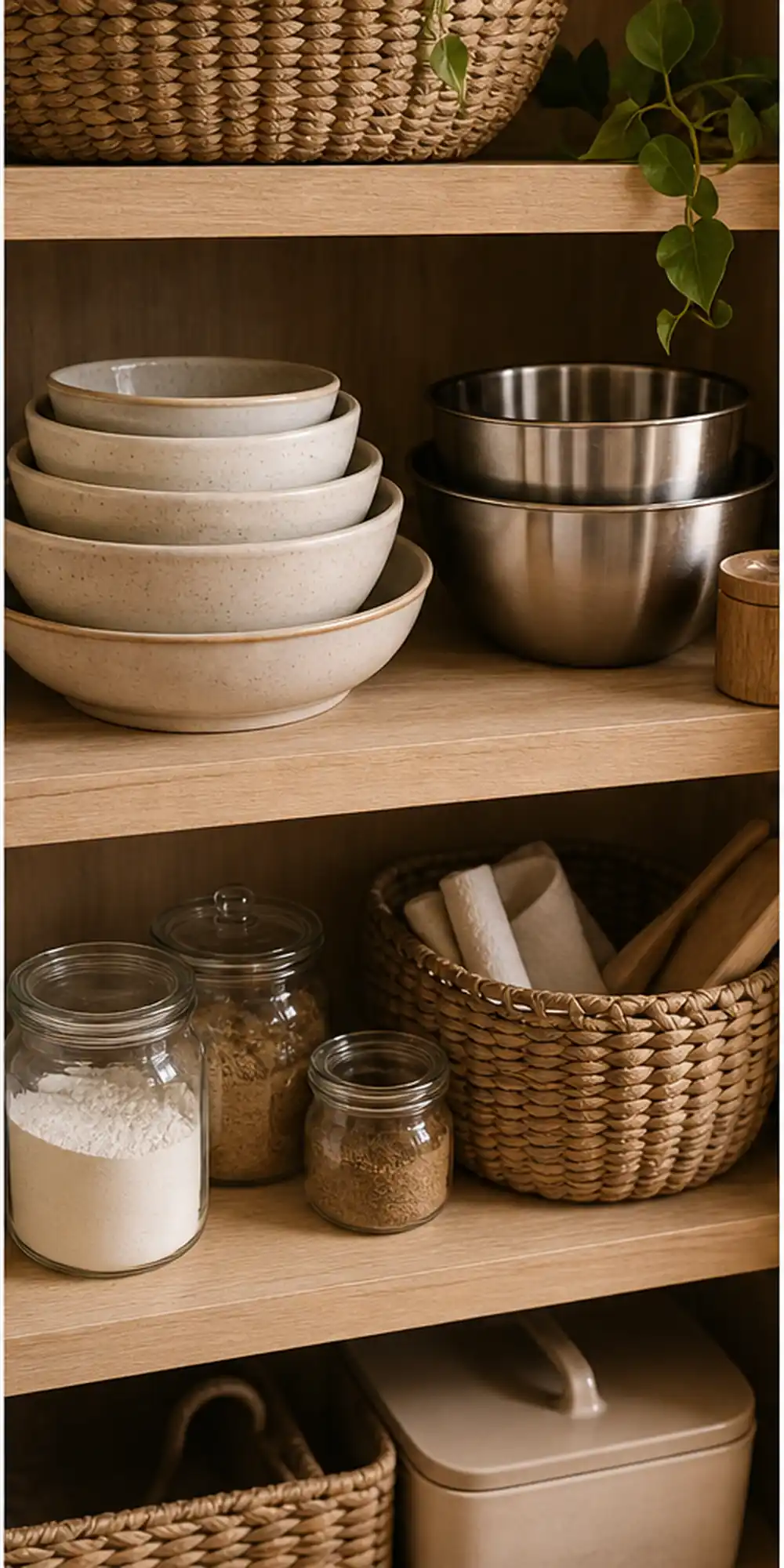 small apartment mixing bowl storage open shelf baking bowls