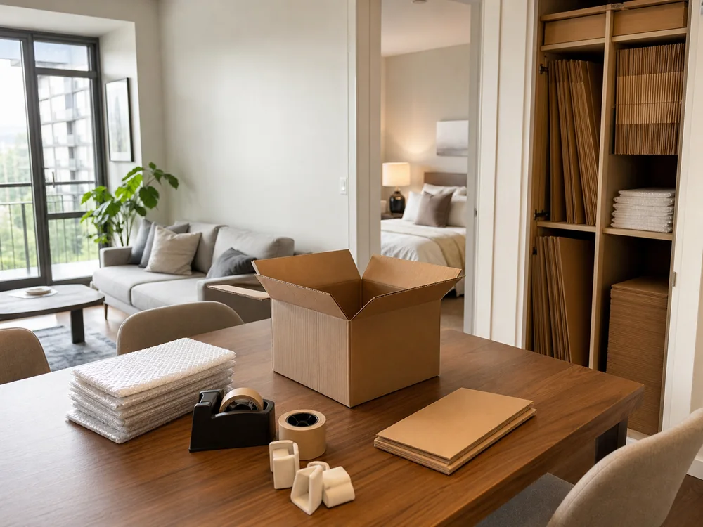 small apartment moving supplies storage ideas showing moving packing zone
