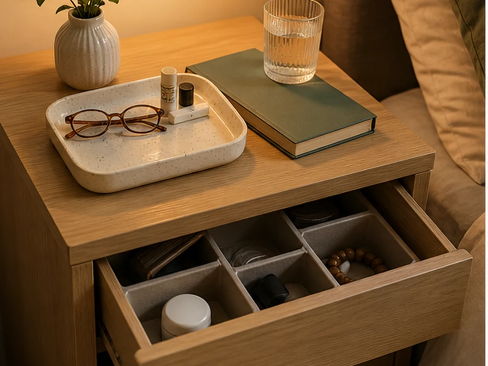 small apartment nightstand organization ideas tiny nightstand drawer dividers