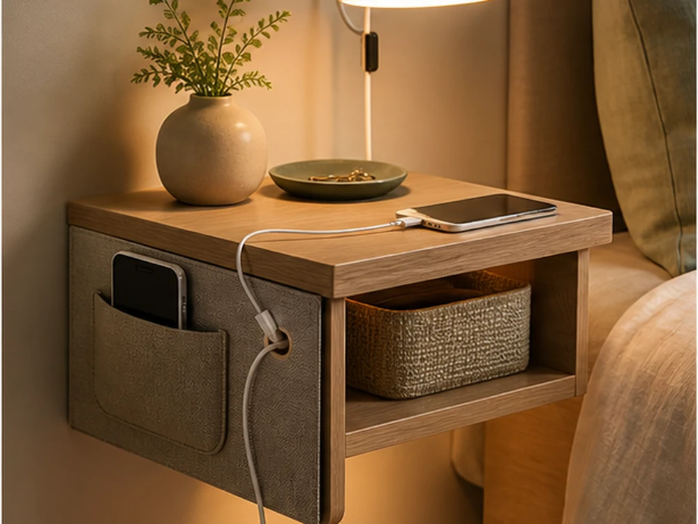 small apartment nightstand organization ideas wall mounted bedside shelf