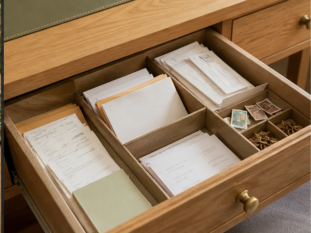 small apartment paper clutter organization desk drawer paper dividers
