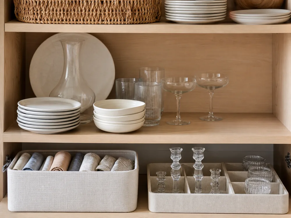 small apartment party supplies storage ideas showing frequency zoned party cabinet