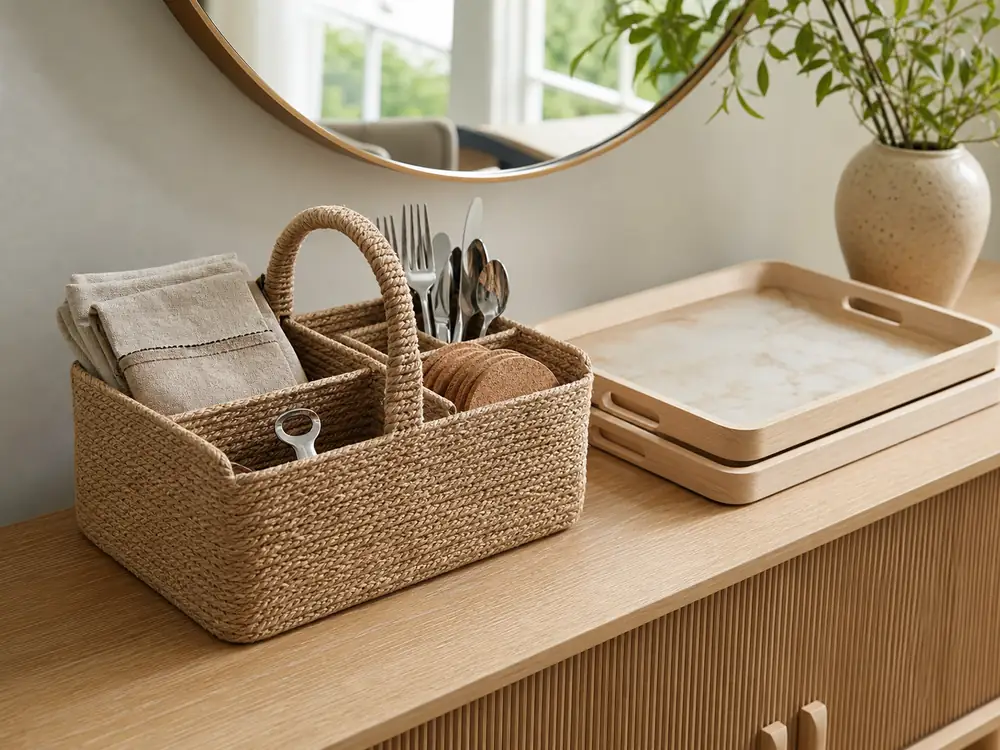 small apartment party supplies storage ideas showing portable hosting caddy