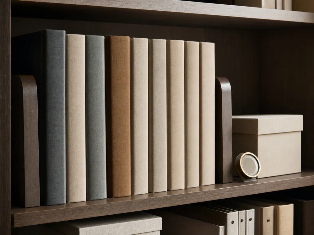 small apartment photo album storage ideas showing upright archival album shelf