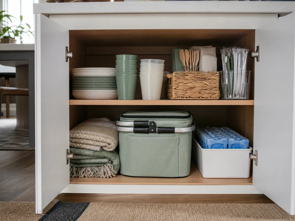 small apartment picnic supplies storage ideas showing picnic cabinet