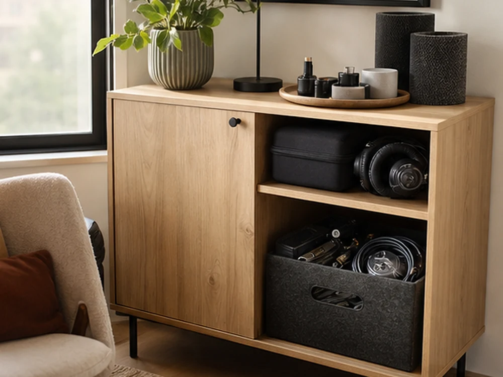 small apartment podcast equipment storage ideas showing t18 overview