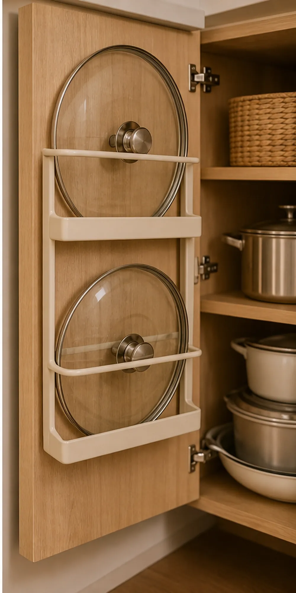 small apartment pot lid storage ideas inside door lid rack