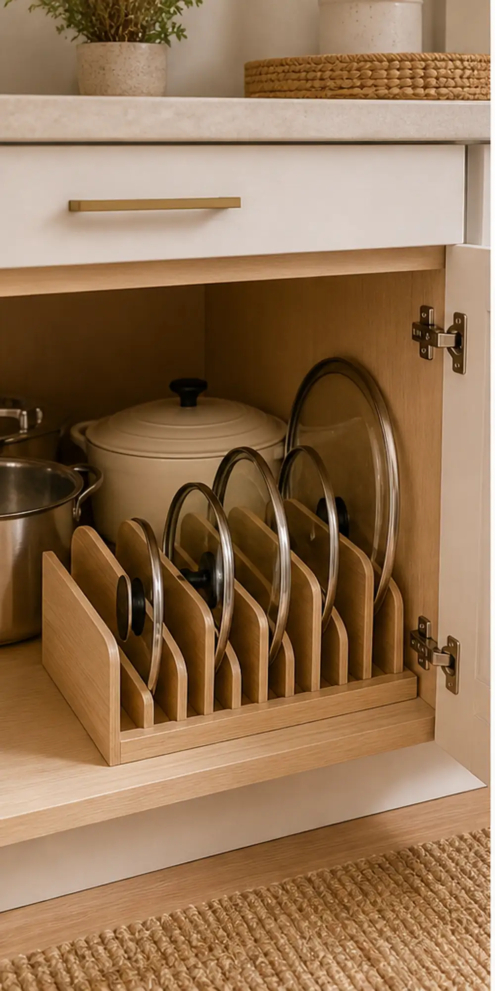 small apartment pot lid storage ideas vertical pot lid cabinet divider
