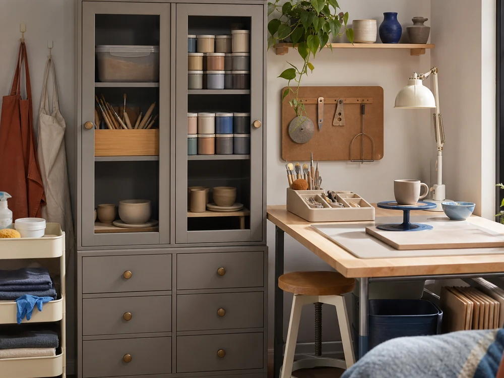 small apartment pottery supplies storage ideas showing pottery supplies cabinet