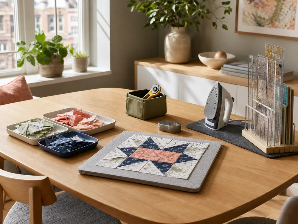 small apartment quilting supplies storage ideas showing quilting table reset