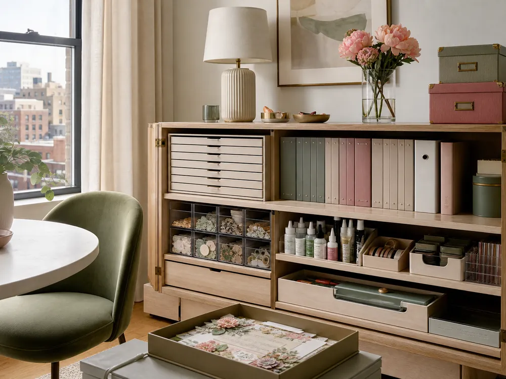 small apartment scrapbook supplies storage ideas showing scrapbook supplies cabinet