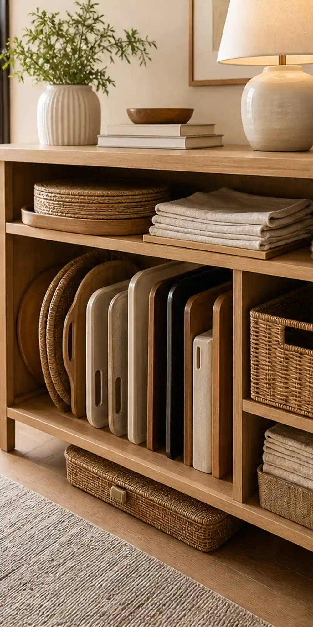 small apartment serving tray storage sideboard tray and linen shelf