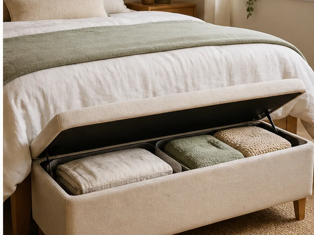 small apartment storage bench ideas shown with bedroom bench linen bags