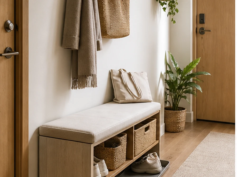 small apartment storage bench ideas shown with entry storage bench shoe tray