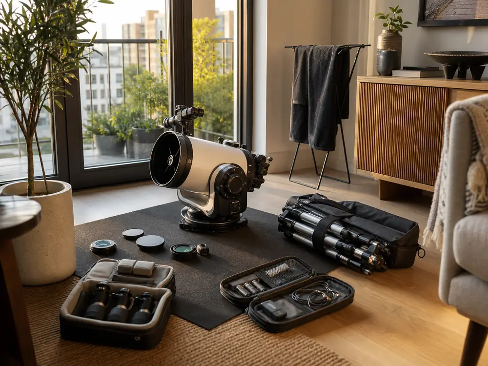 small apartment telescope storage ideas showing telescope observation reset