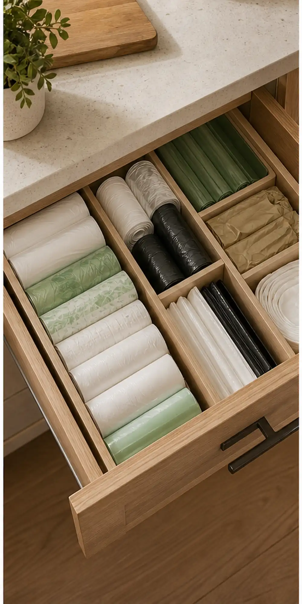 small apartment trash bag storage drawer liner roll dividers