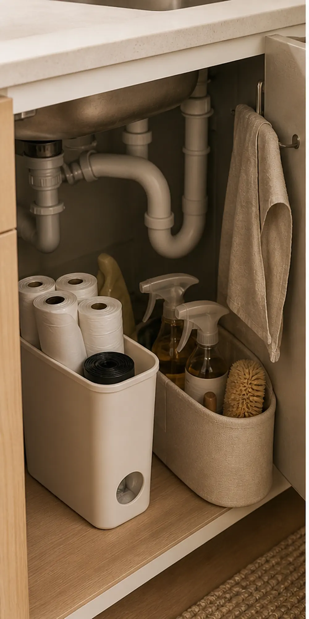 small apartment trash bag storage under sink trash bag bin
