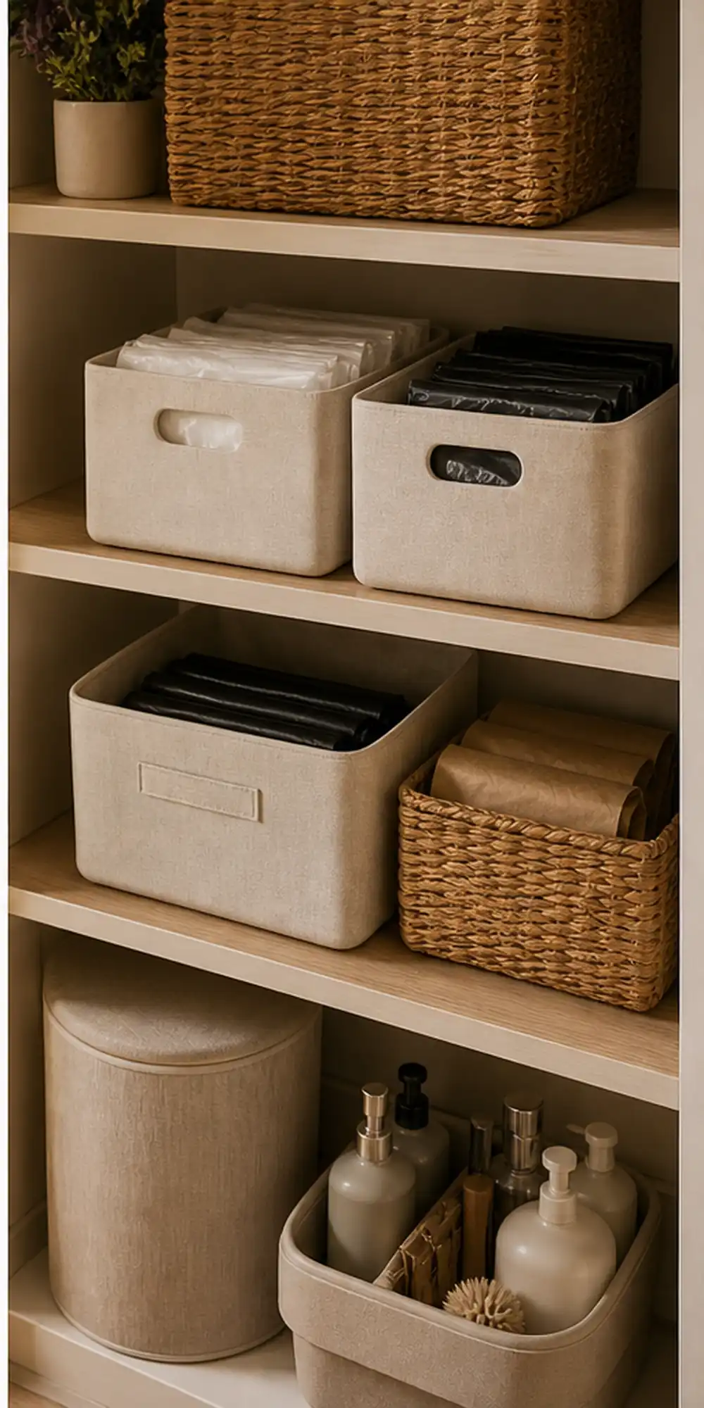 small apartment trash bag storage utility shelf extra bag bins