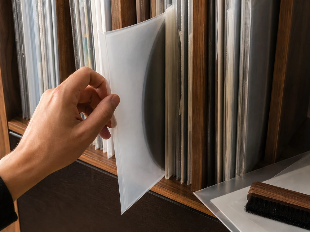 small apartment vinyl record storage ideas showing vinyl record detail