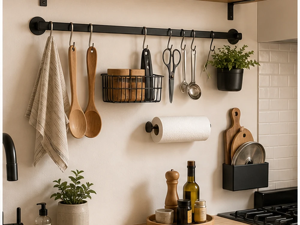 small apartment wall storage ideas kitchen wall rail shelf