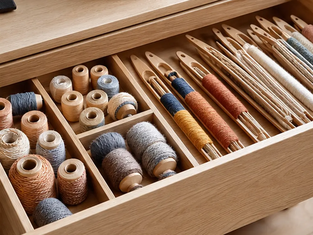small apartment weaving supplies storage ideas showing t04 detail